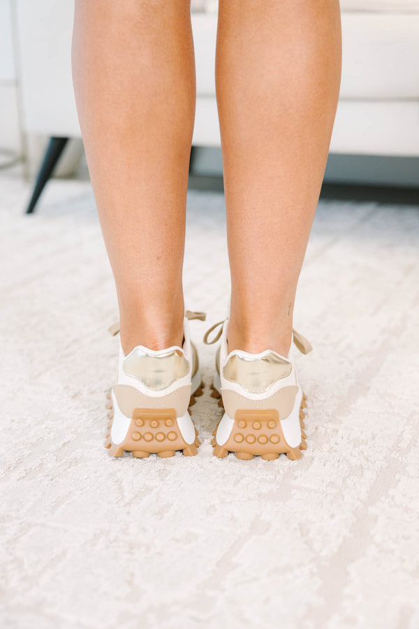 Plus size clothing, brown and white fashion sneakers
