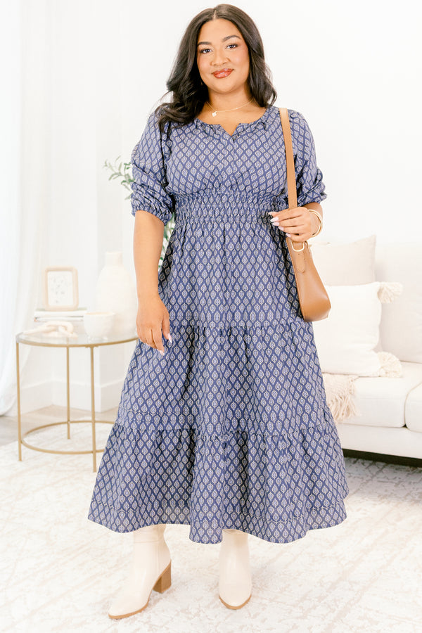 Chic Soul plus size clothing, blue dress, floral print, short sleeve, maxi dress, long length, casual