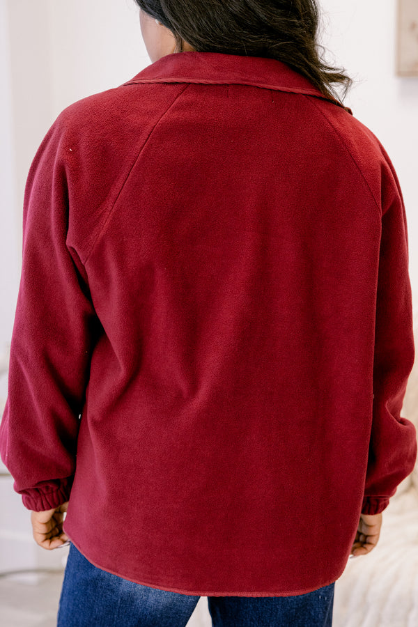 Chic Soul plus size clothing, burgundy fleece button up jacket 