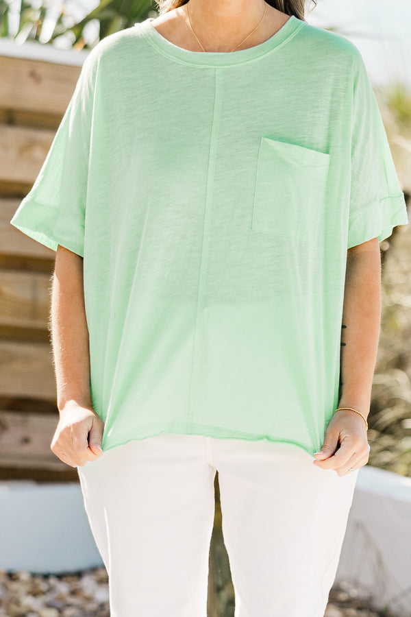 Chic Soul plus size clothing, mint short sleeve casual top with a front pocket 
