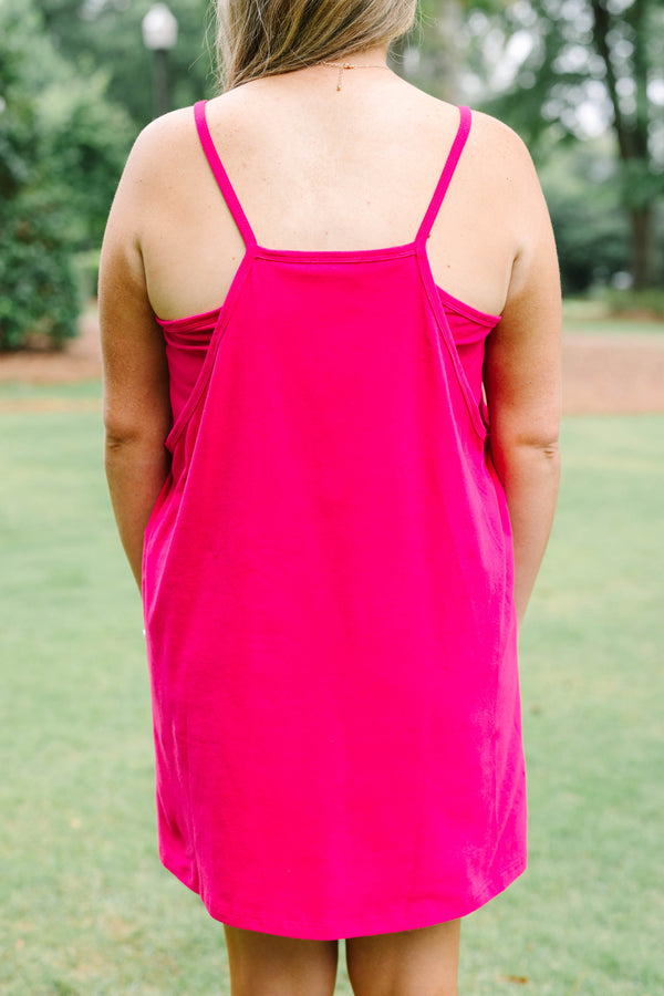 Chic Soul plus size clothing, bright magenta tank top athletic dress with shorts underneath and 2 front lower pockets