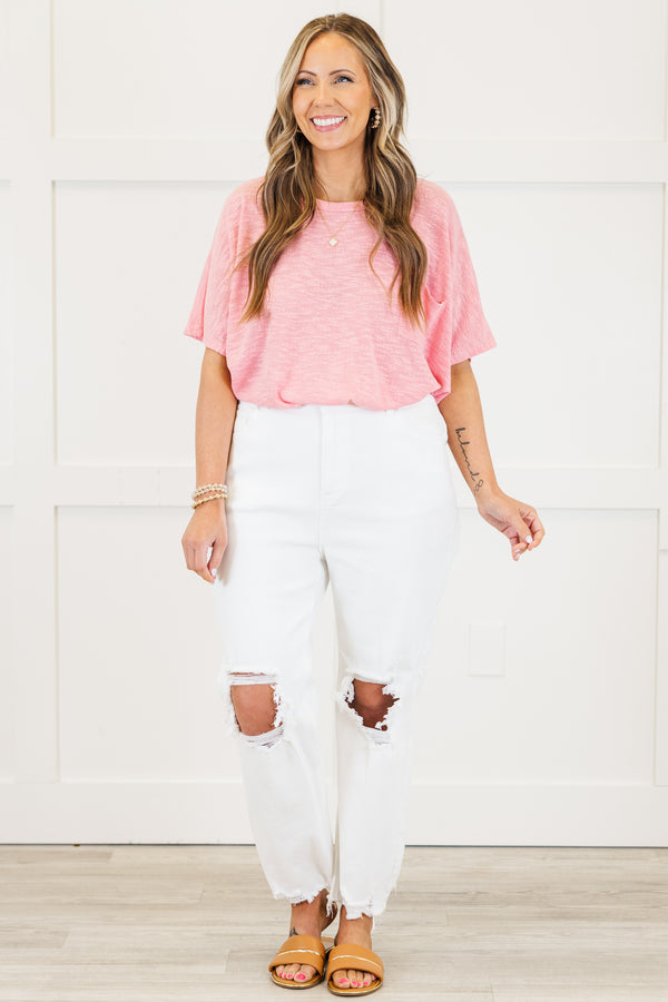 Chic Soul plus size clothing, white denim skinny jeans with raw distressed hem with distressed hole on the knees 