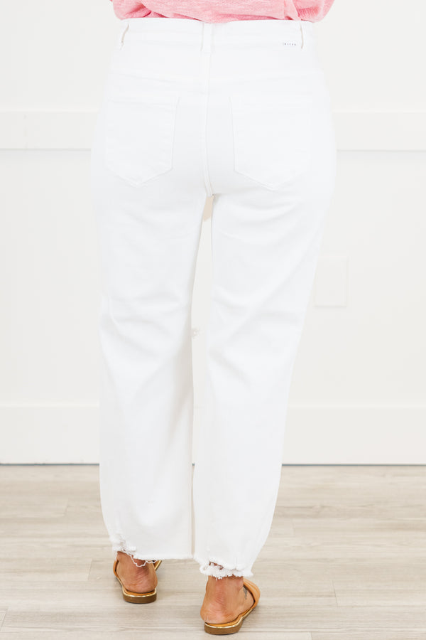 Chic Soul plus size clothing, white denim skinny jeans with raw distressed hem with distressed hole on the knees 