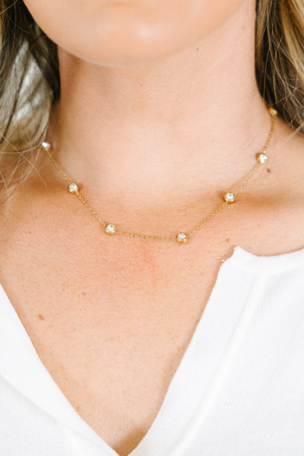 Plus Size gold-plated station necklace with bezel-set cubic zirconia stones on a refined chain.