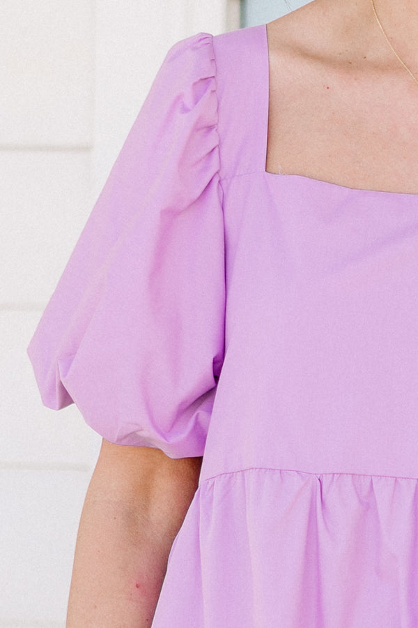 Chic Soul plus size clothing, lavender puff short sleeve short dress 