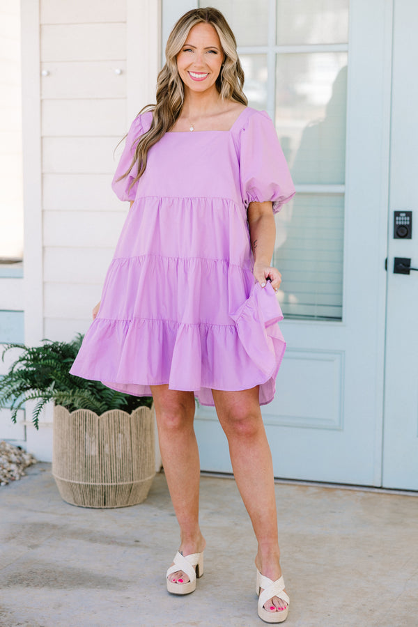 Chic Soul plus size clothing, lavender puff short sleeve short dress 