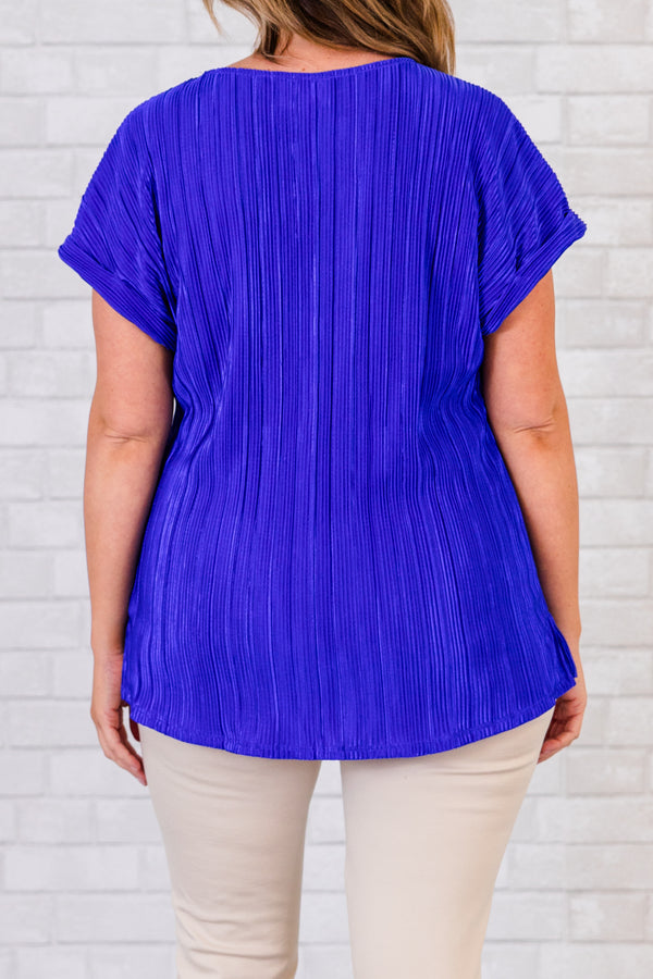Chic Soul plus size clothing, short-sleeve pleated royal blue top