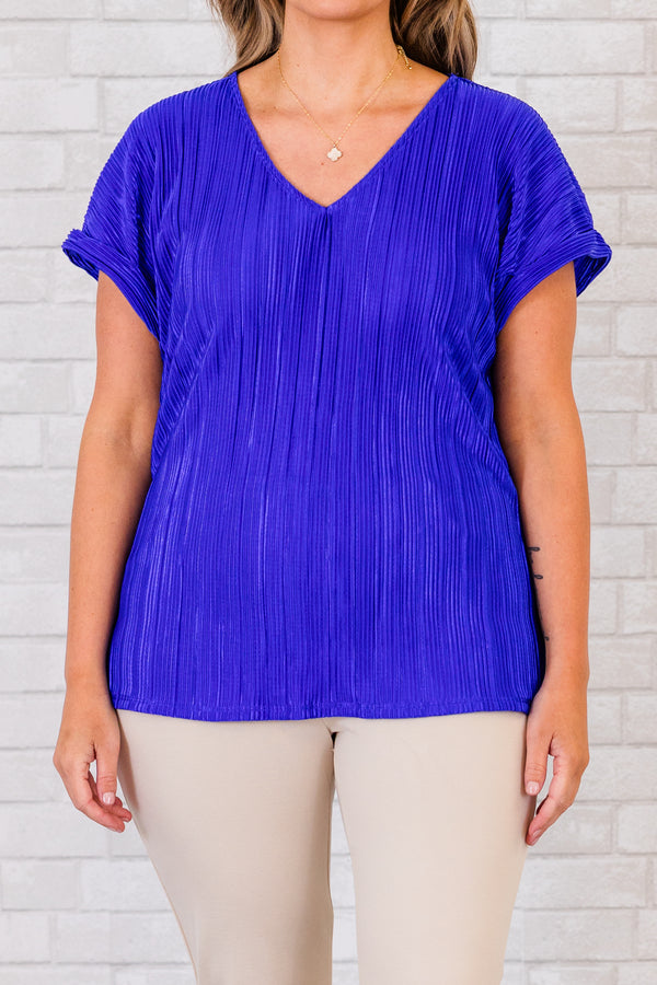 Chic Soul plus size clothing, short-sleeve pleated royal blue top
