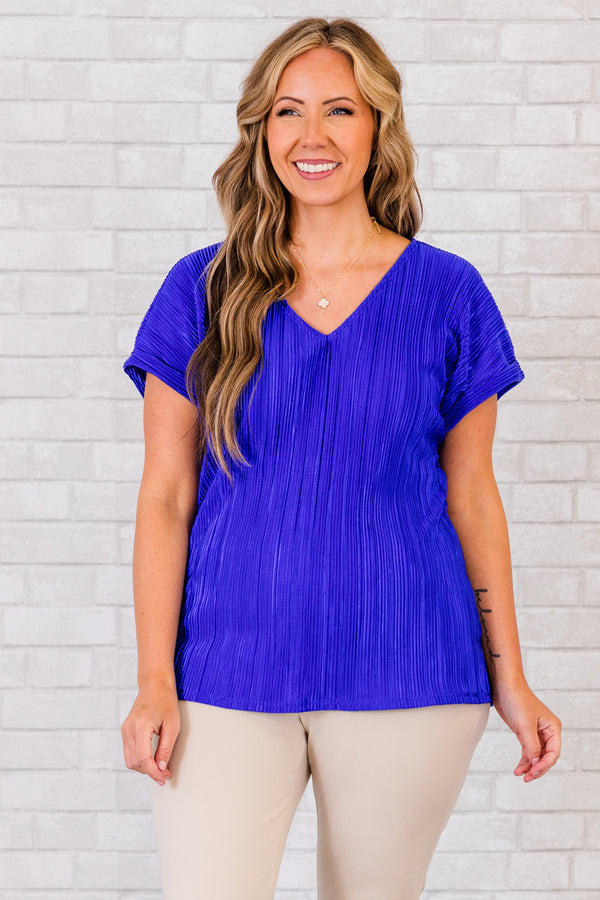 Chic Soul plus size clothing, short-sleeve pleated royal blue top