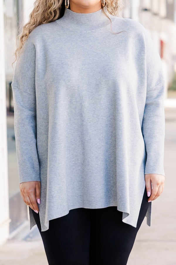 Chic Soul plus size clothing, heather grey knitted sweater with a turtleneck