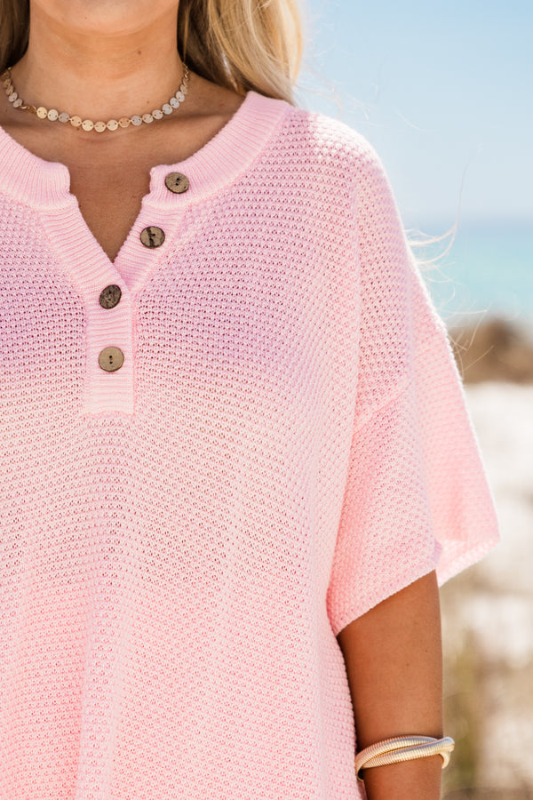 Chic Soul plus size clothing, light pink short sleeve and shorts set with four buttons on short sleeve top