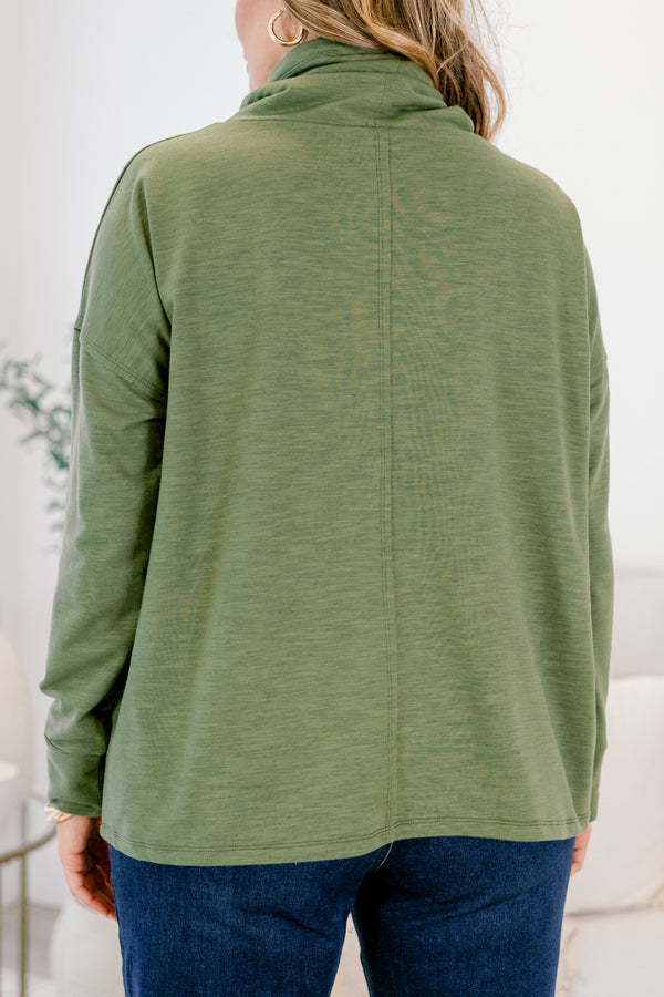 Chic Soul plus size clothing, green long sleeve baby doll top with drawstring hoodie top