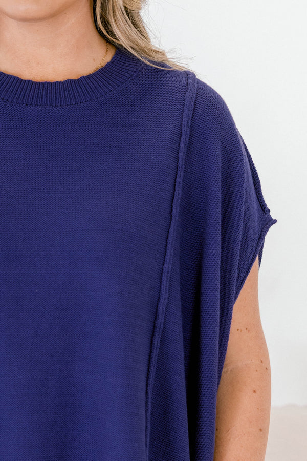Chic Soul plus size clothing, navy short sleeve slouchy fit sweater
