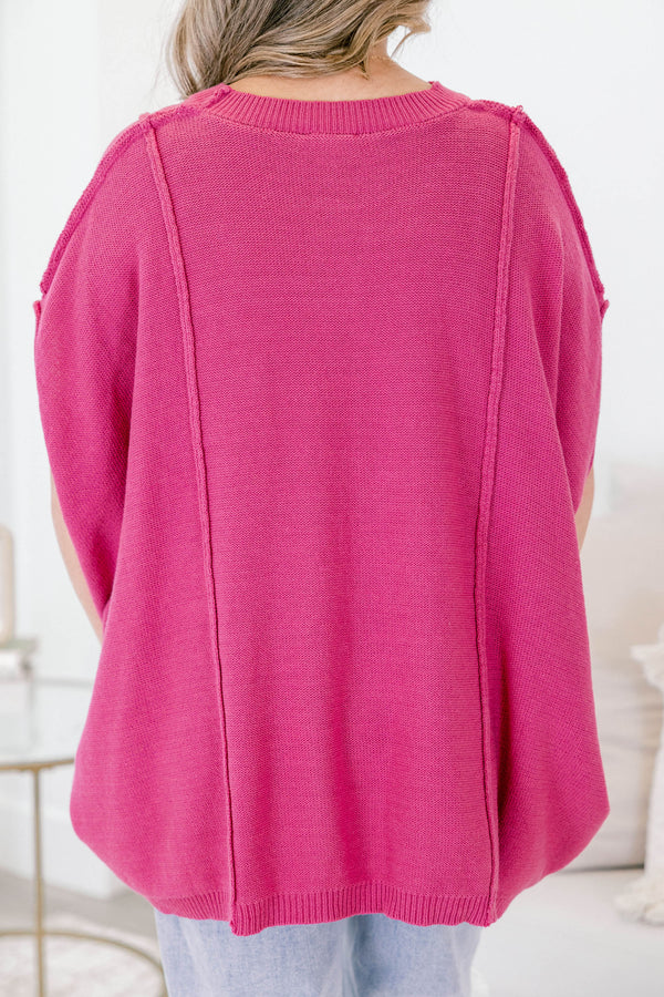 Chic Soul plus size clothing, dark pink short sleeve swig flowy top