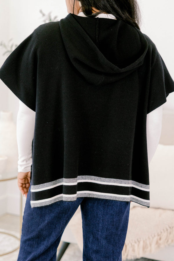 Chic Soul plus size clothing, black short sleeve v neck sweater top with grey and white striping along the hem
