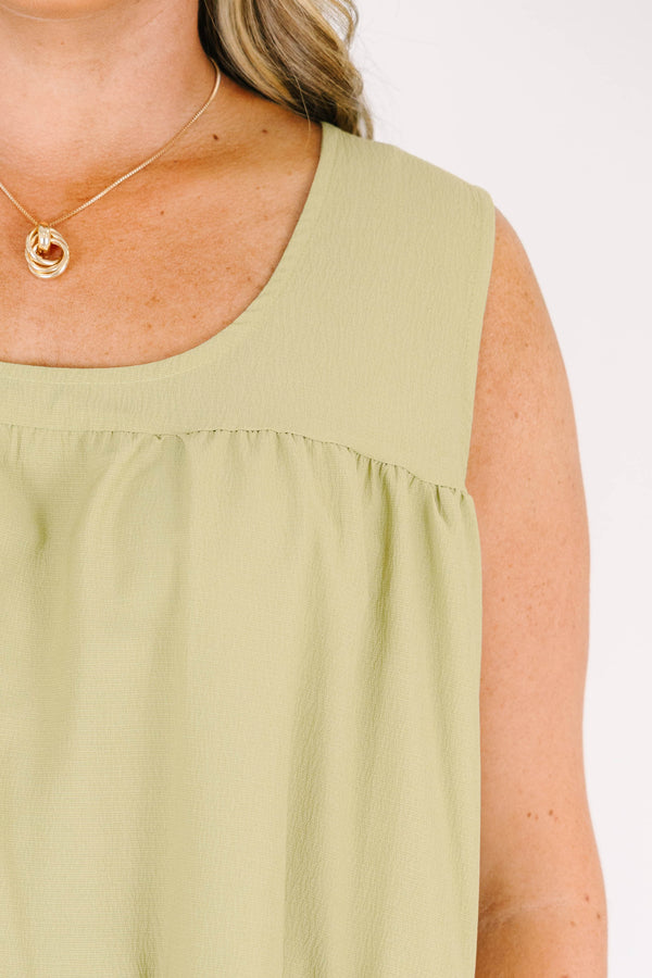 Chic Soul plus size clothing, sleeveless lime green tank with ruffled details