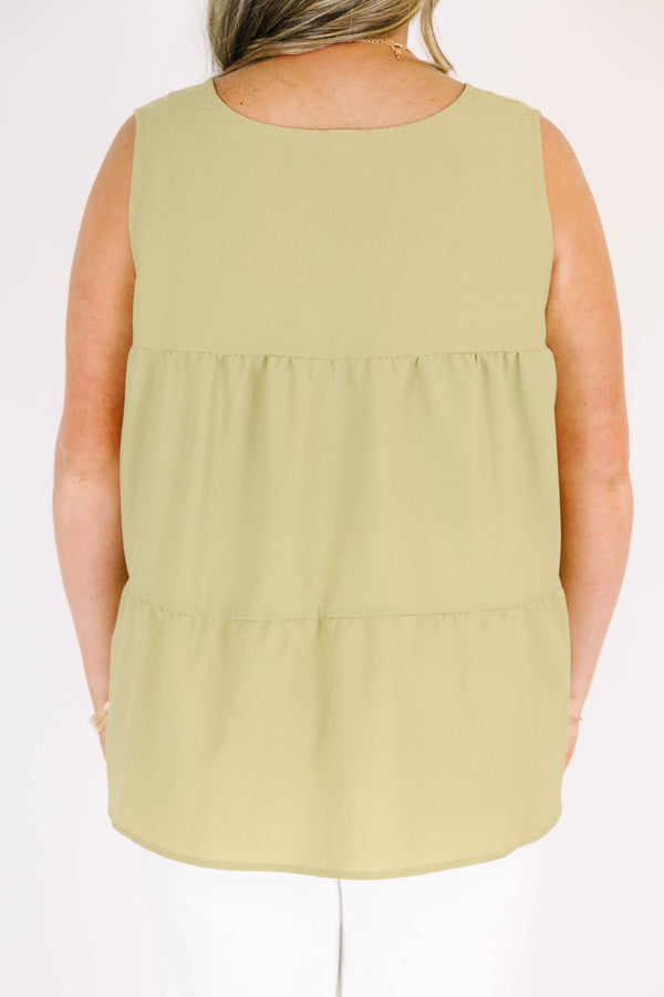 Chic Soul plus size clothing, sleeveless lime green tank with ruffled details