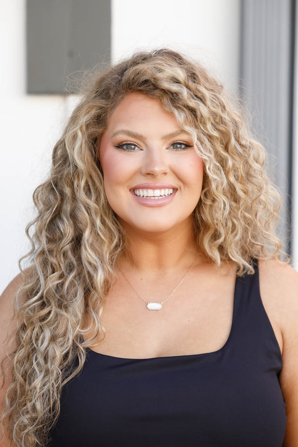 Chic Soul plus size clothing, white pendant style faux opal necklace with thin gold chain