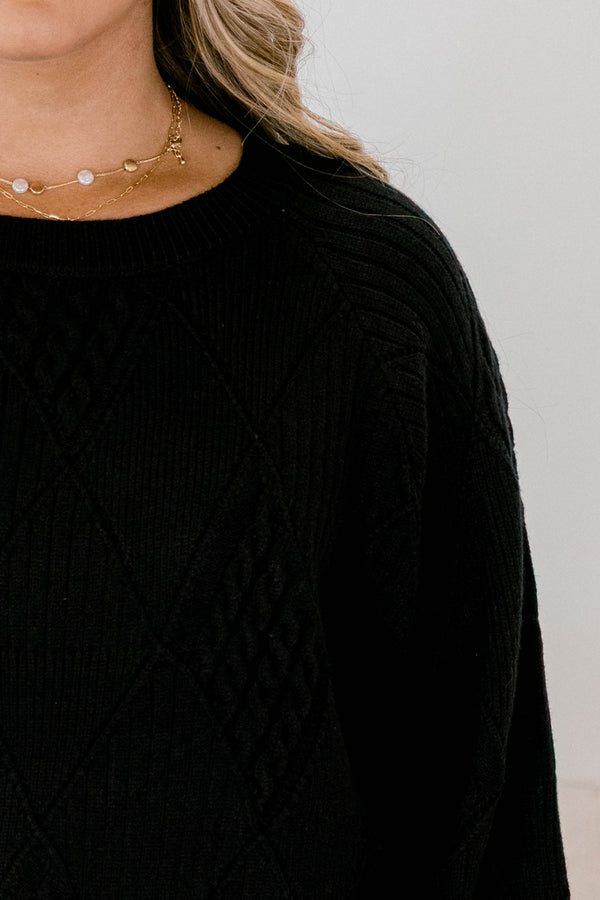 Chic Soul plus size clothing, black long sleeve crewneck sweater