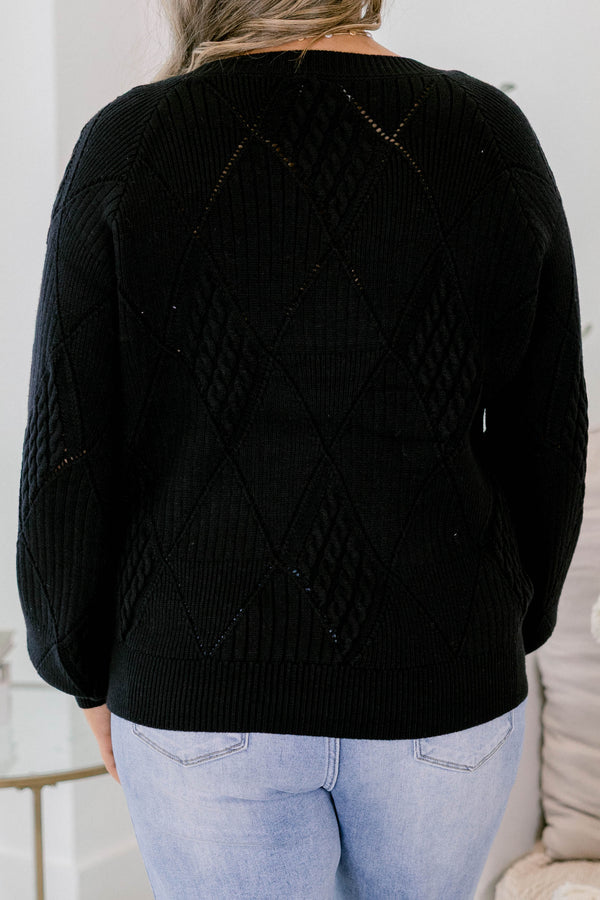 Chic Soul plus size clothing, black long sleeve crewneck sweater