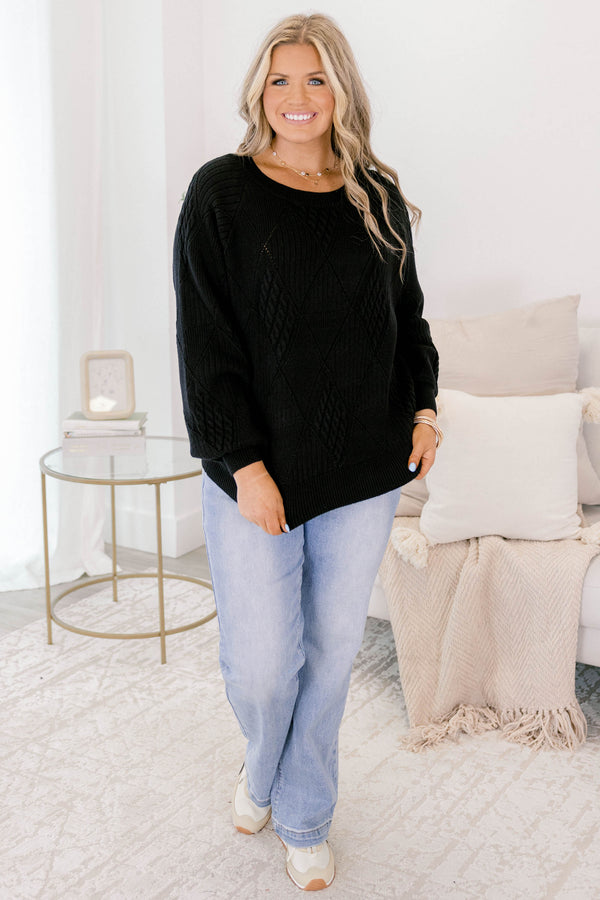 Chic Soul plus size clothing, black long sleeve crewneck sweater