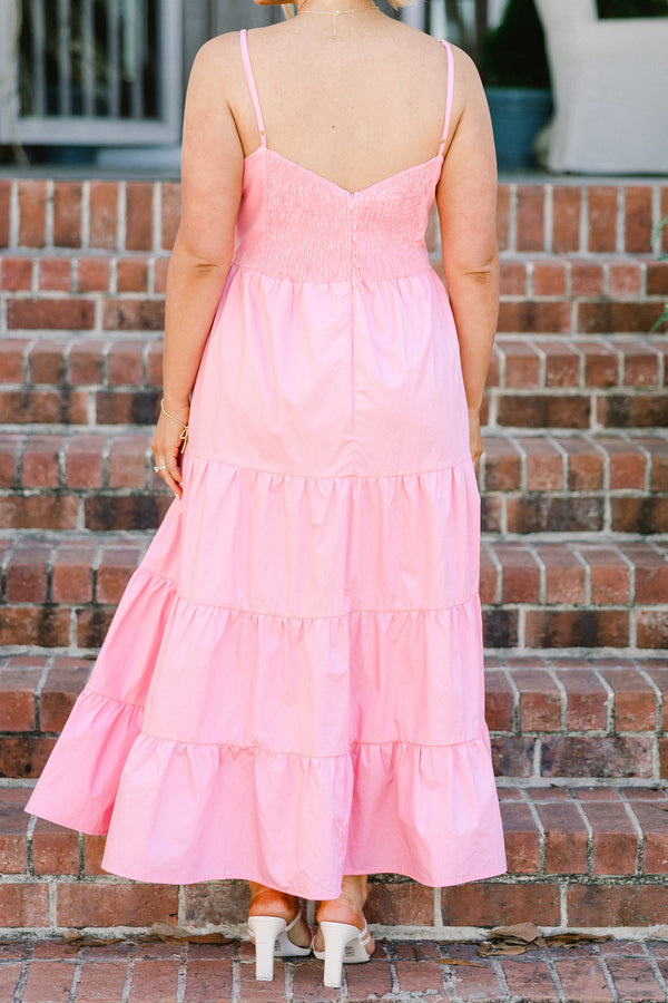Chic Soul plus size clothing, spaghetti strap maxi dress with scoop neckline with bow along chest with tiered detail