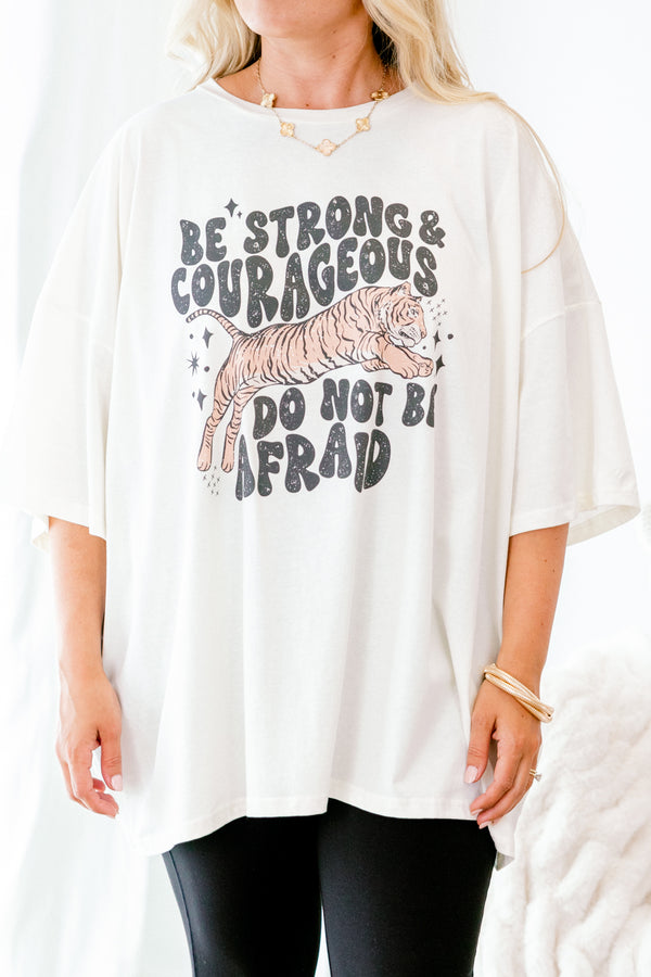 Chic Soul plus size clothing, ivory short sleeve graphic tee with the words 