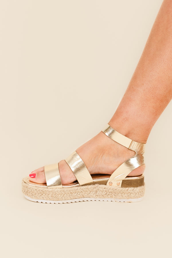 Chic Soul plus size clothing, gold strappy platform sandals