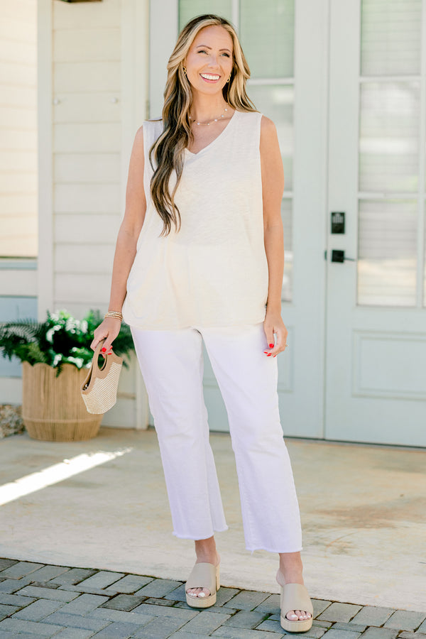 Chic Soul plus size clothing, oatmeal colored thin v-neck tank top
