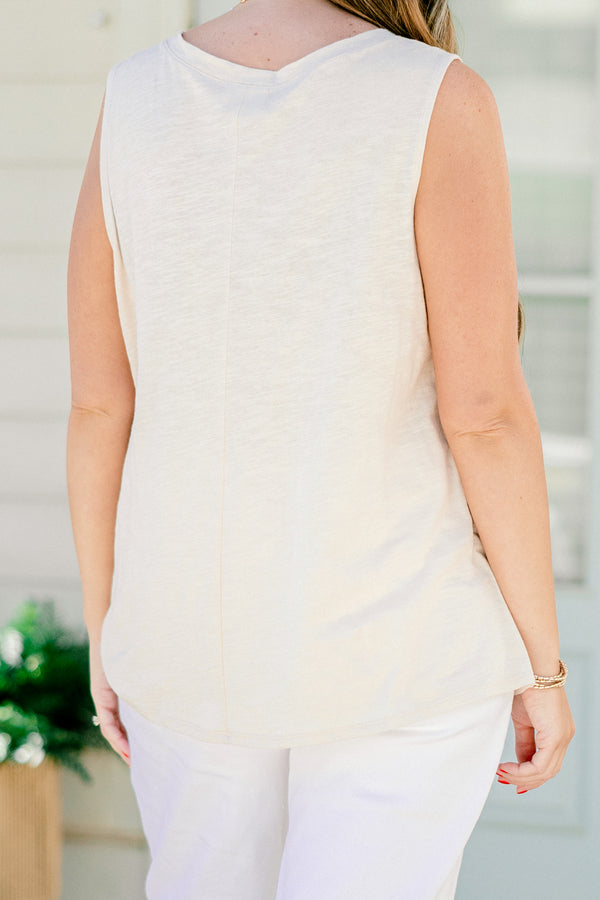 Chic Soul plus size clothing, oatmeal colored thin v-neck tank top