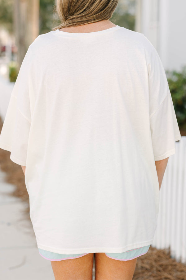Chic Soul plus size clothing, white oversized boyfriend tee with watercolor anchor graphic