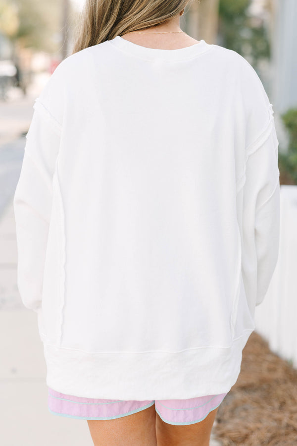 Chic Soul plus size clothing, white comfy crew sweatshirt with watercolor anchor graphic