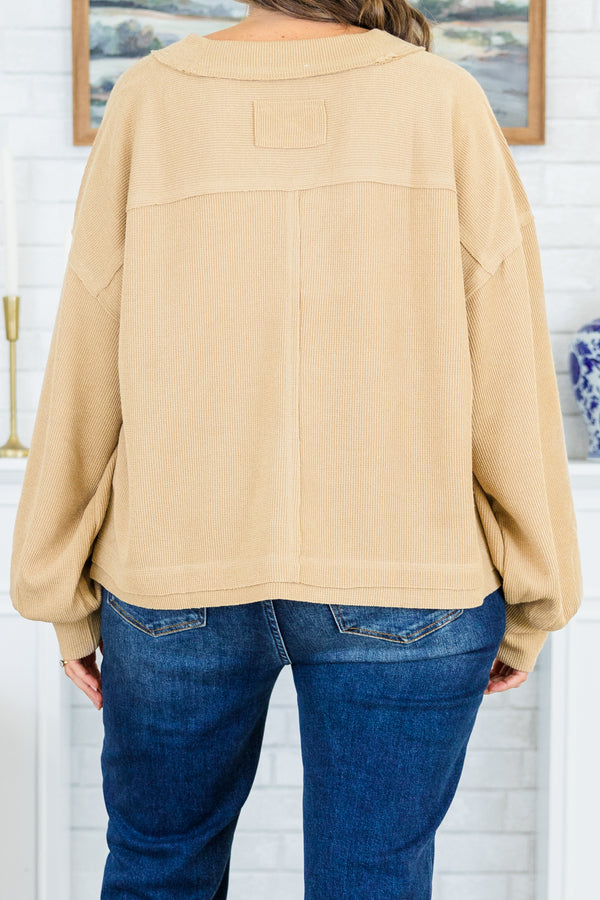 Chic Soul plus size clothing, mocha brown sweater with a v neck and bubble sleeves