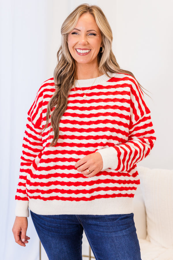 Peppermint Twist Sweater, Red-White