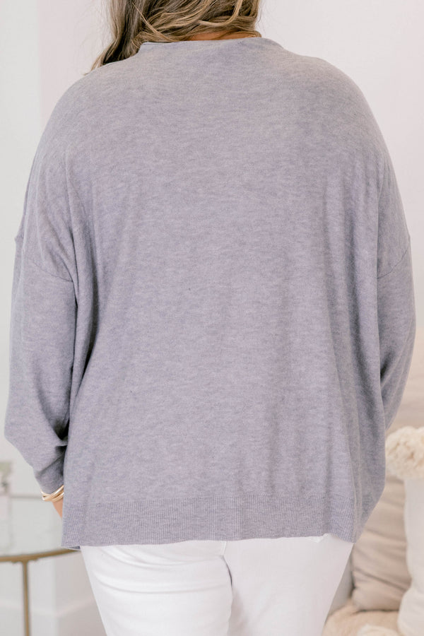 Chic Soul plus size clothing, heather gray long sleeve flowy boat neck top