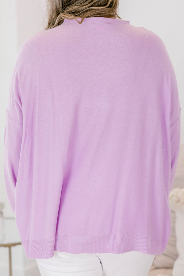 Chic Soul plus size clothing, purple high neck sweater with long sleeves 