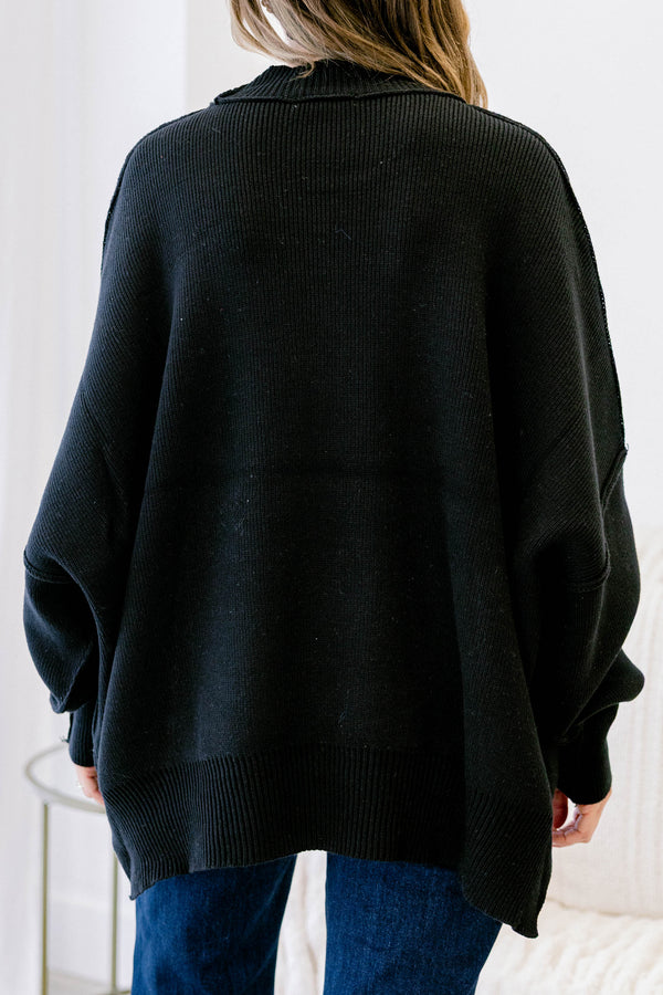 Chic Soul plus size clothing, black puff sleeve oversized fit mock neck sweater