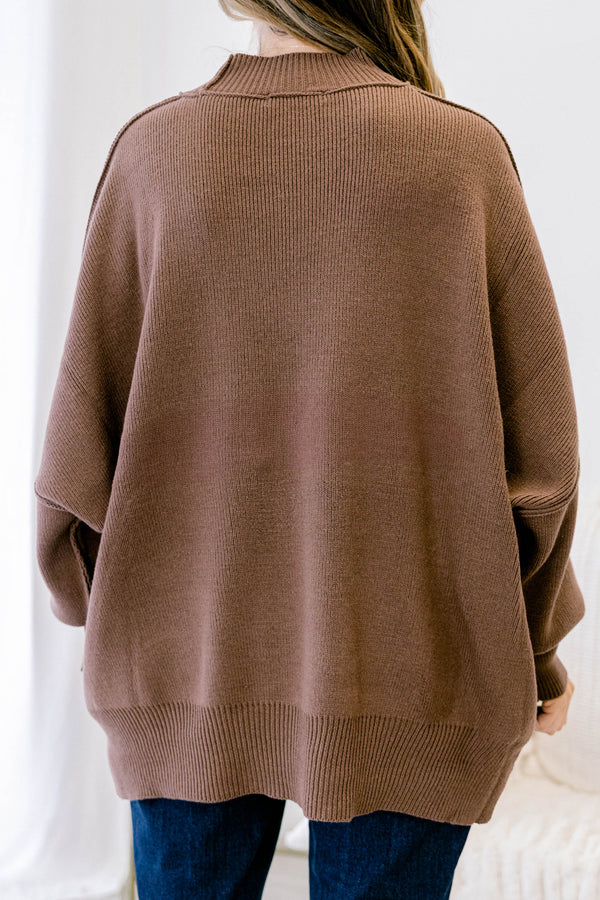 Chic Soul plus size clothing, dark brown mock neck long sleeve tunic sweater
