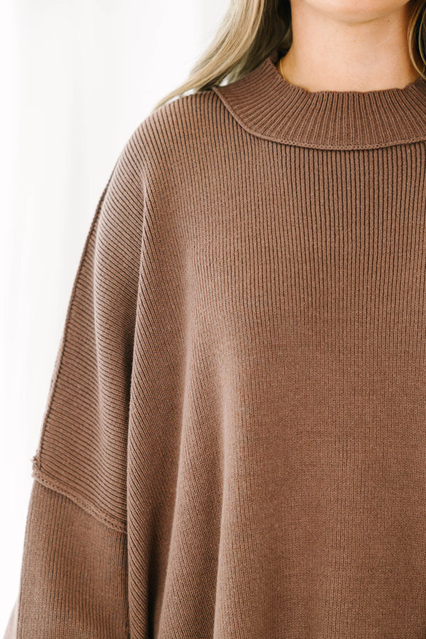 Chic Soul plus size clothing, dark brown mock neck long sleeve tunic sweater