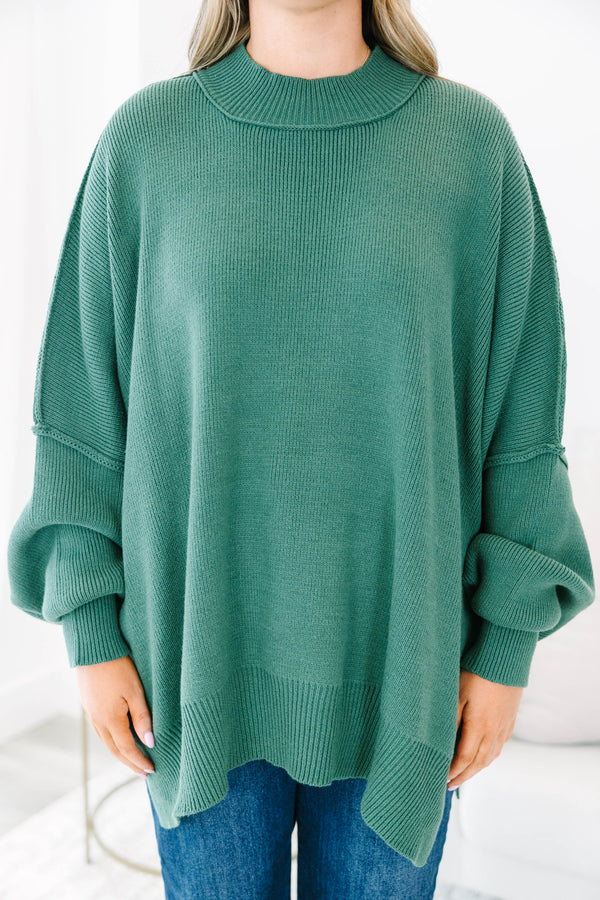 Chic Soul plus size clothing, dark green mock neck long sleeve tunic sweater