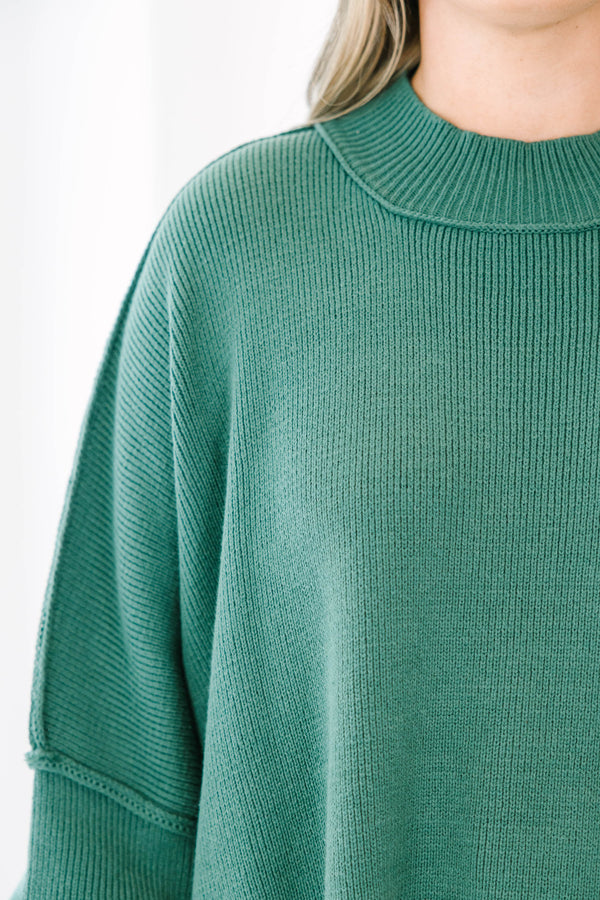 Chic Soul plus size clothing, dark green mock neck long sleeve tunic sweater