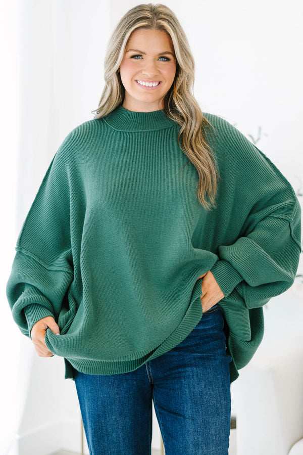 Chic Soul plus size clothing, dark green mock neck long sleeve tunic sweater