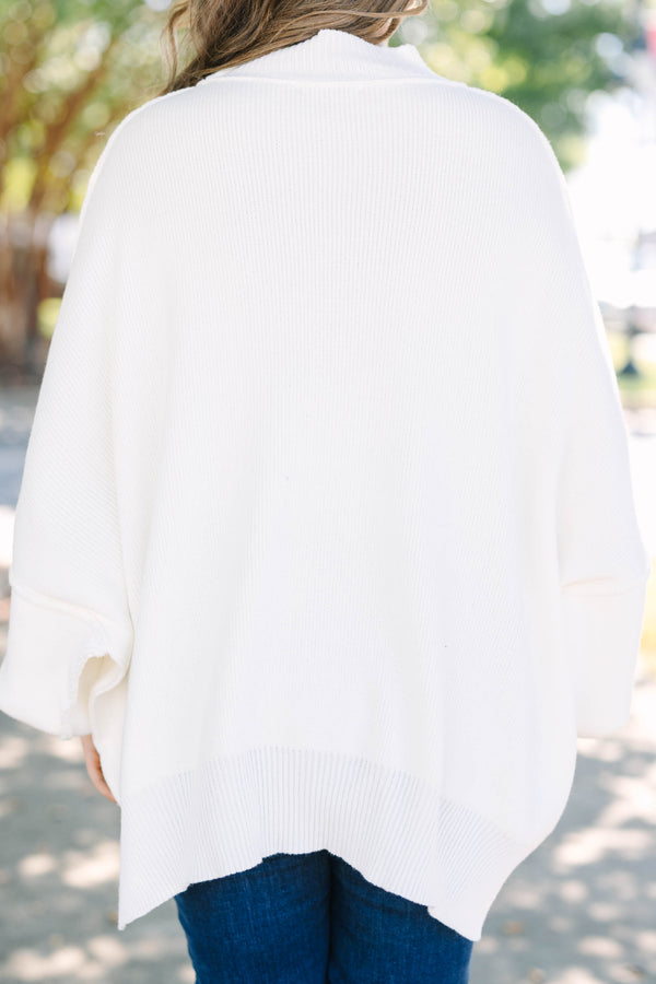 Chic Soul plus size clothing, ivory puff sleeve oversized fit mock neck sweater