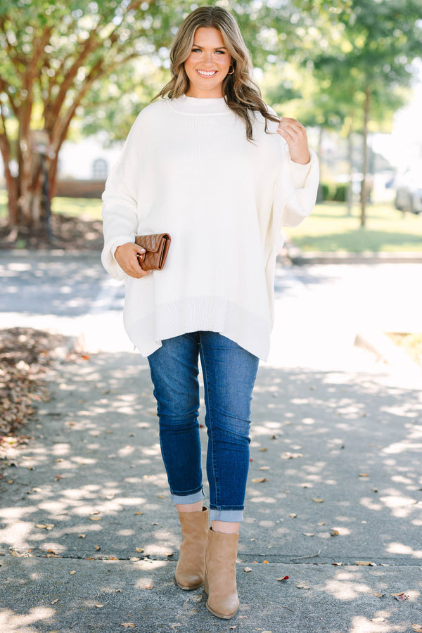 Chic Soul plus size clothing, ivory puff sleeve oversized fit mock neck sweater