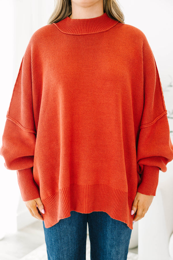 Chic Soul plus size clothing, rust red mock neck long sleeve tunic sweater