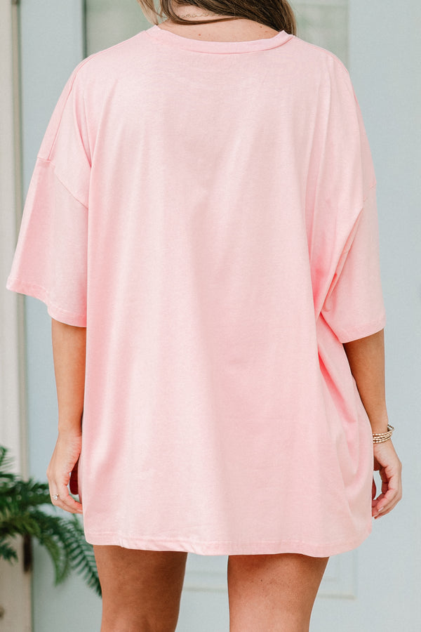 Plus Size dusty pink oversized boyfriend tee with a vintage coquette geese and bow graphic.