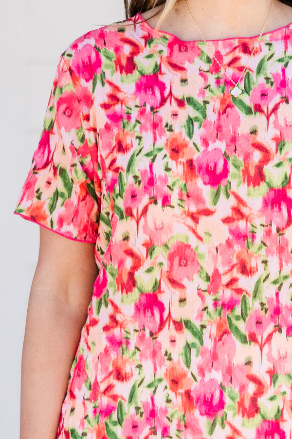 Chic Soul plus size clothing, fuchsia short sleeve multi floral print top