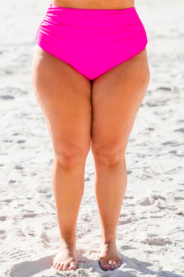Chic Soul plus size clothing, neon pink high waisted swimsuit bottoms