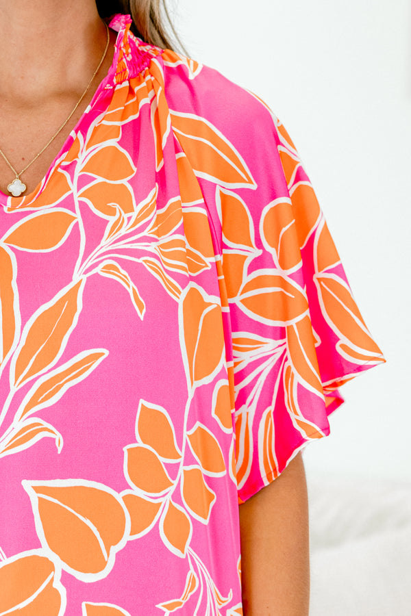 Chic Soul plus size clothing, orange and pink floral short sleeve top