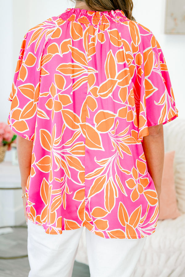 Chic Soul plus size clothing, orange and pink floral short sleeve top
